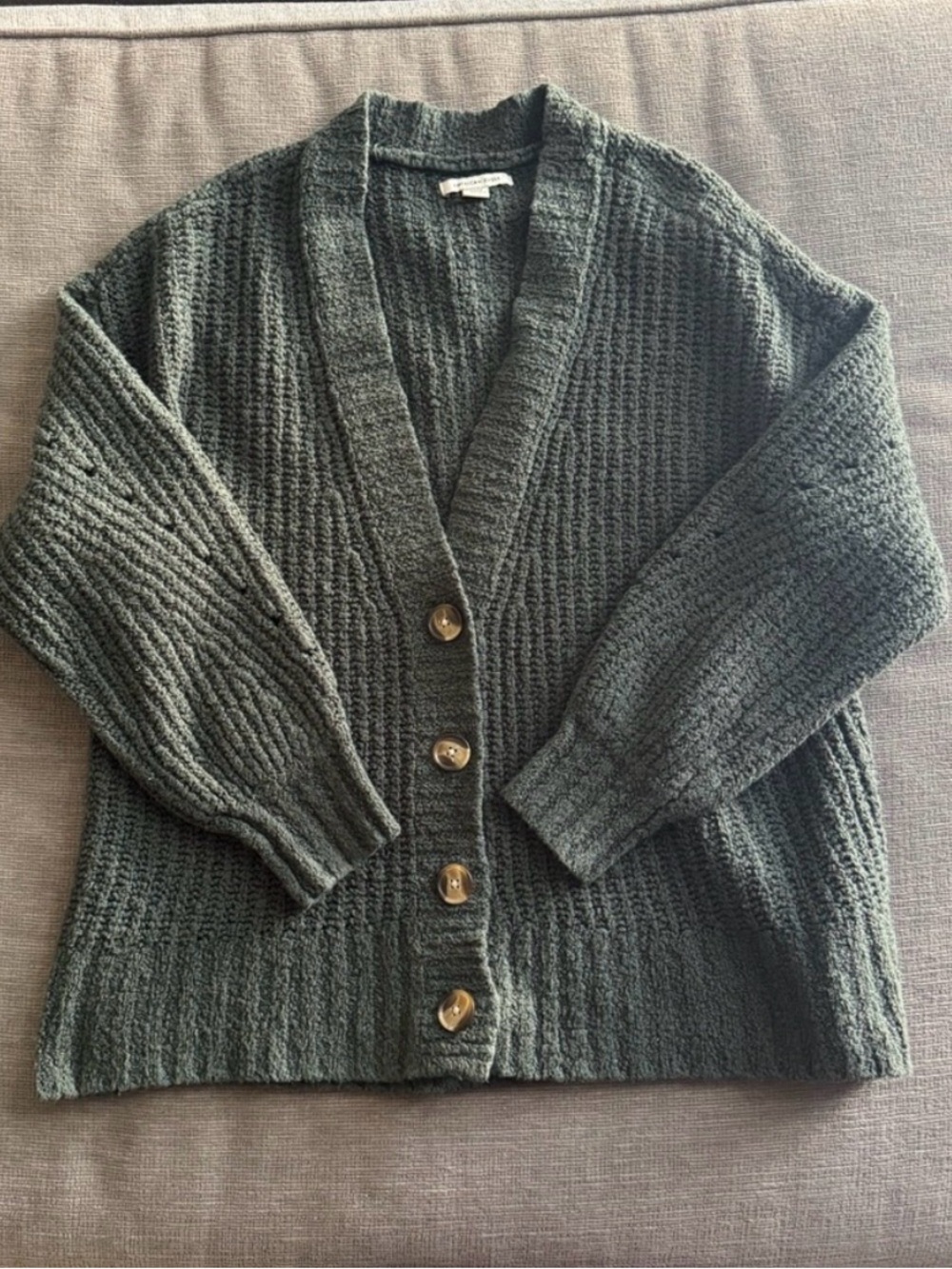 Oversized American Eagle Olive Green Knit Button-Front Cardigan Sweater